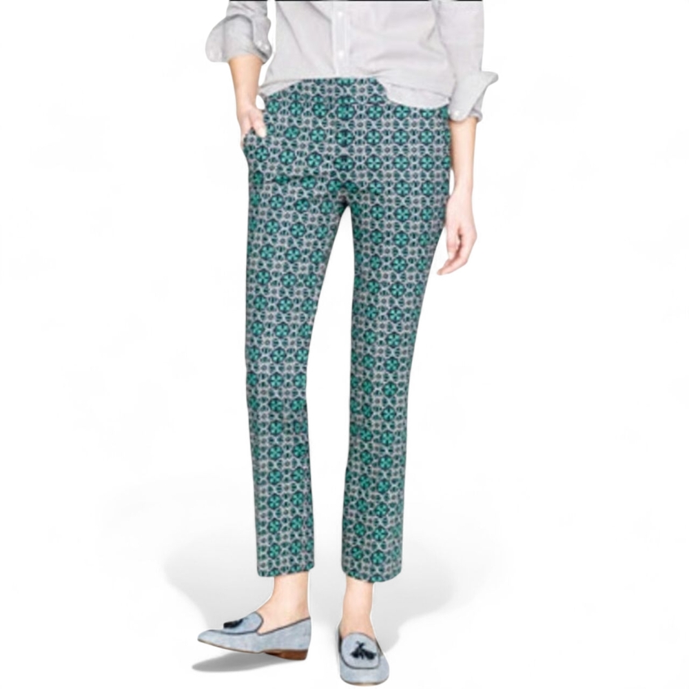 J.Crew‎ Campbell Pink Green Lattice Medallion Print Ankle Pants Womens Size 4